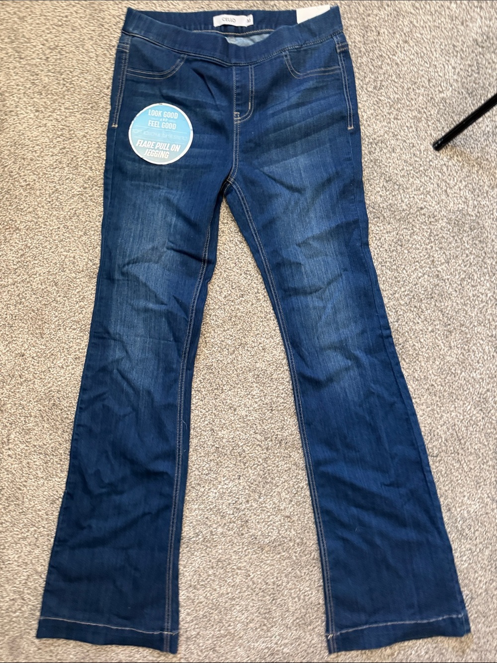Cello Dark Blue Pull-On Flare Jeans
